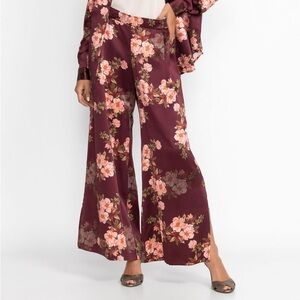 New! JOHNNY WAS Winonna Silk Easy Pants Burgundy Floral Pull On Pants Size XL